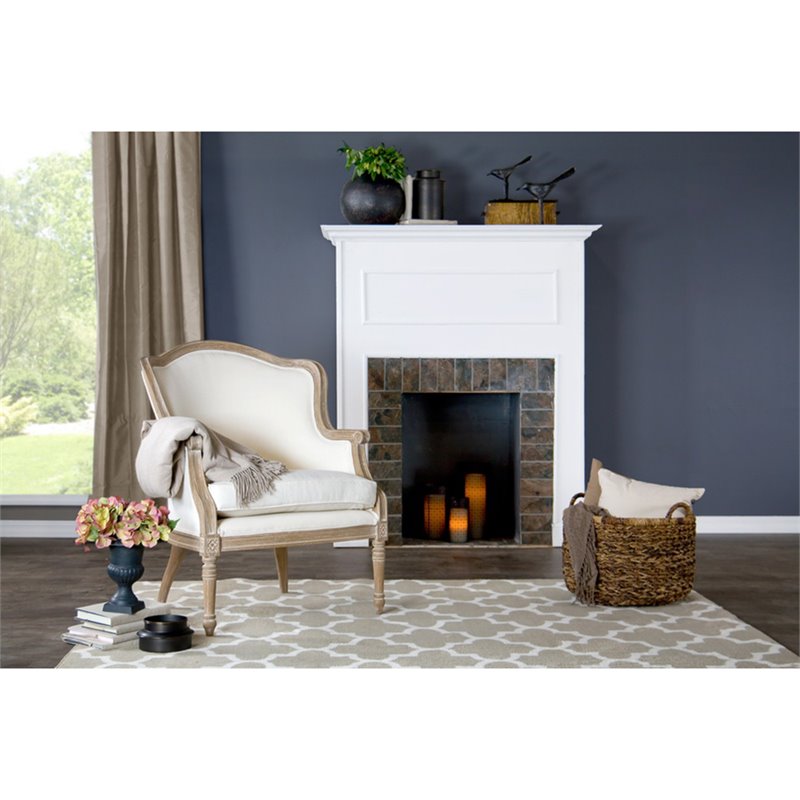 Home Square 2 Piece Cotton Fabric Accent Chair Set in Beige and Brown Oak