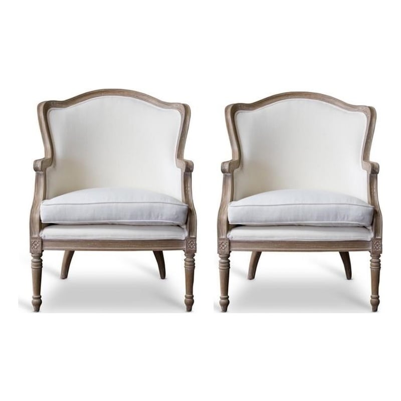 Home Square 2 Piece Cotton Fabric Accent Chair Set in Beige and Brown Oak