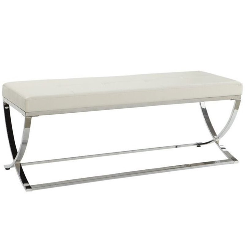 Home Square 2 Piece Tufted Faux Leather Accent Bench Set in White and Chrome
