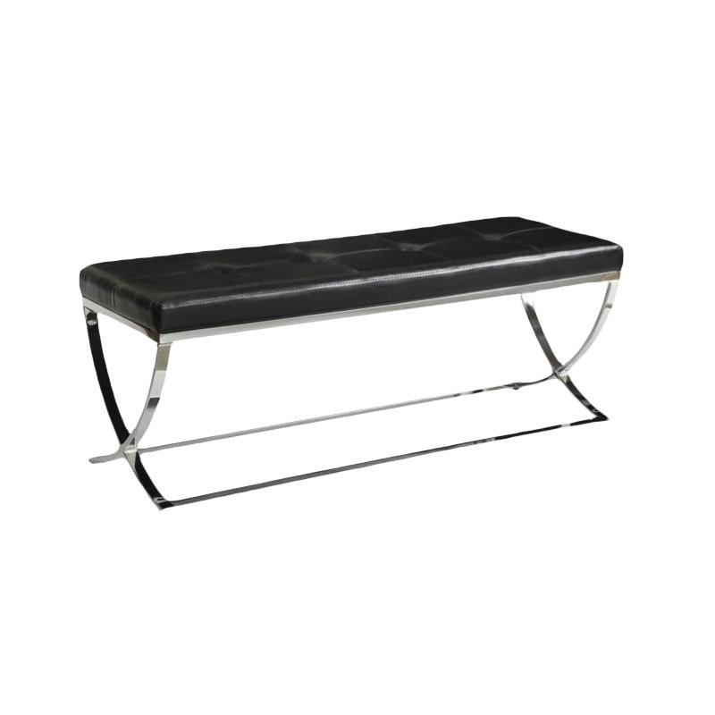 Home Square 2 Piece Tufted Faux Leather Accent Bench Set in Black and Chrome