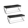 Home Square 2 Piece Tufted Faux Leather Accent Bench Set in Black and Chrome