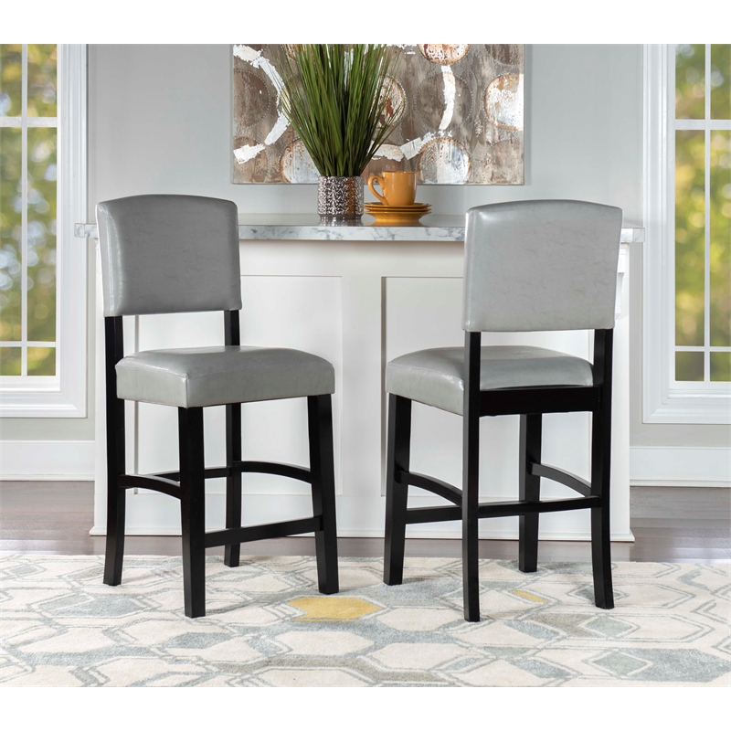 Home Square 2 Piece Faux Leather Upholstered Wood Counter Stool Set in Dove Gray