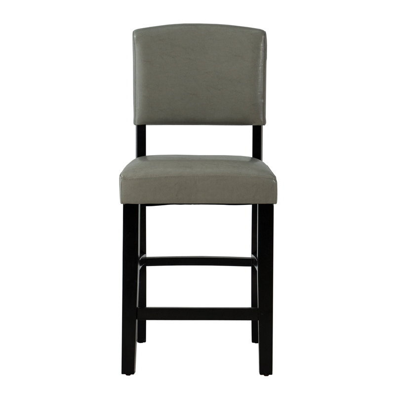 Home Square 2 Piece Faux Leather Upholstered Wood Counter Stool Set in Dove Gray