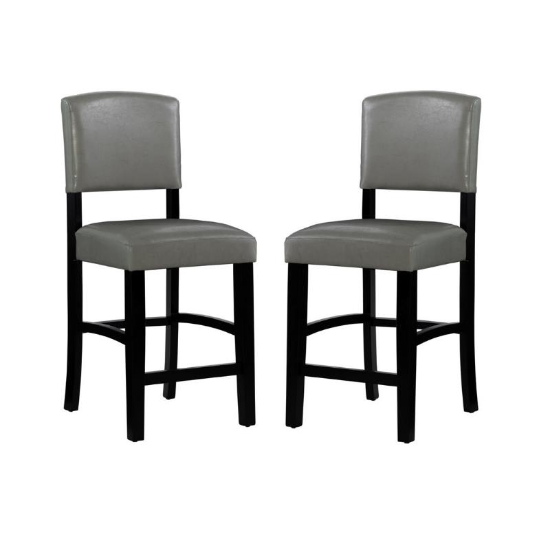 Home Square 2 Piece Faux Leather Upholstered Wood Counter Stool Set in Dove Gray