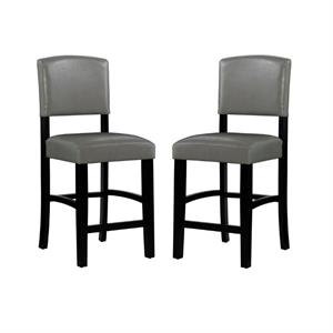 Home Square 2 Piece Faux Leather Upholstered Wood Counter Stool Set in Dove Gray