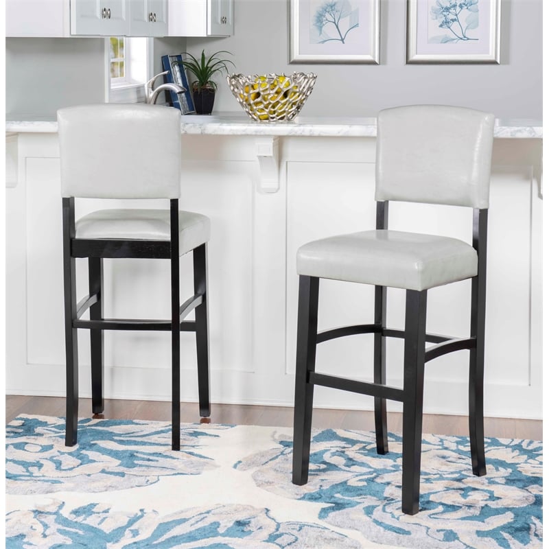 Home Square 2 Piece Faux Leather Upholstered Wood Bar Stool Set in Dove Gray