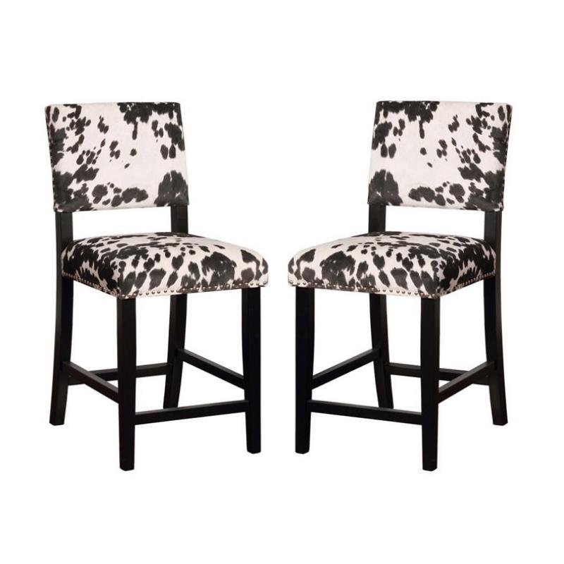 Home Square 2 Piece Cow Print Wood Counter Stool Set in Black