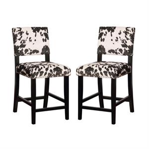 Home Square 2 Piece Cow Print Wood Counter Stool Set in Black