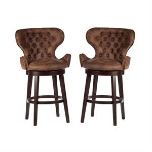 home square 2 piece swivel upholstered wood bar height stool set in chocolate