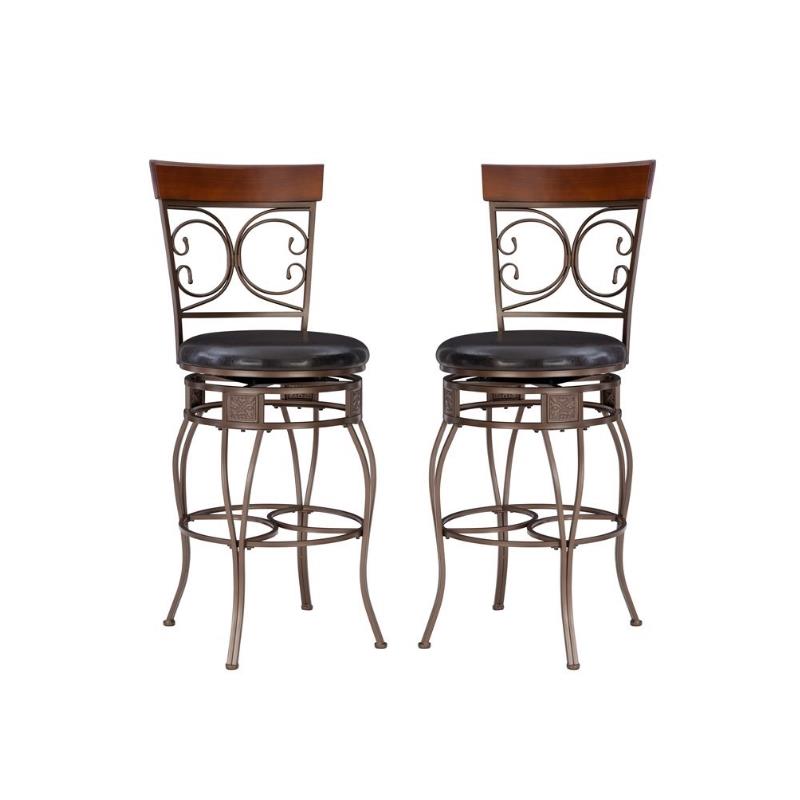Home Square 2 Piece Big and Tall Metal Scroll Back Bar Stool Set in Bronze