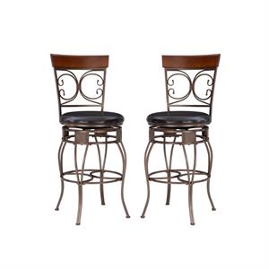 home square 2 piece big and tall metal scroll back bar stool set in bronze