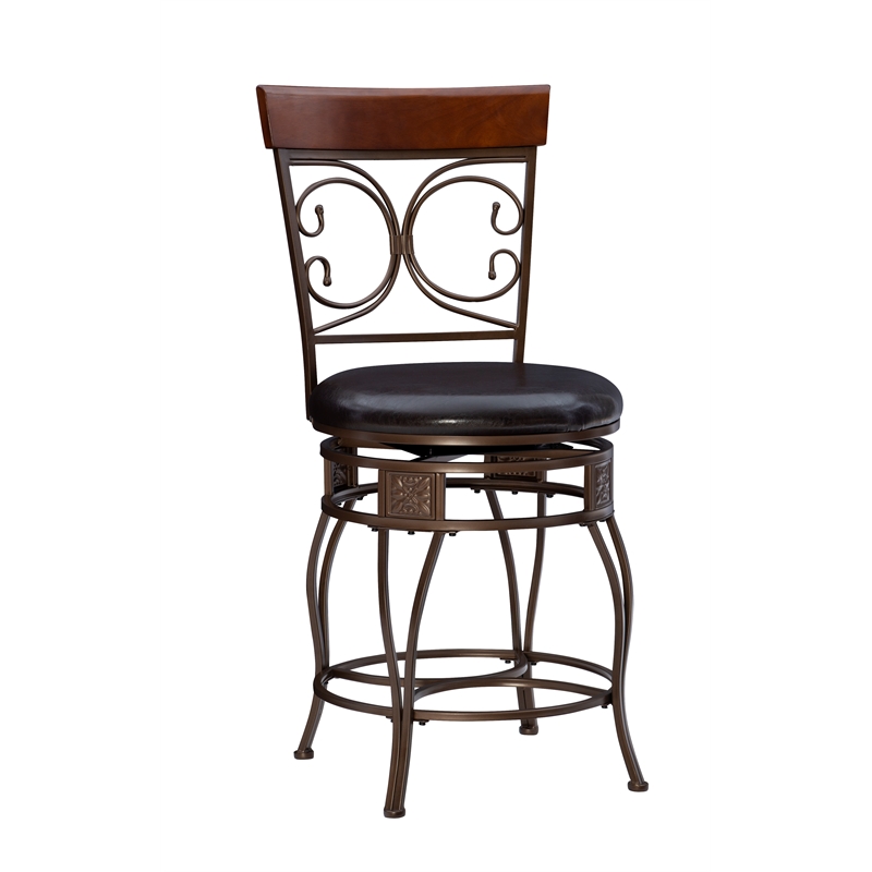 Home Square 2 Piece Big and Tall Metal Scroll Back Counter Stool Set in Bronze