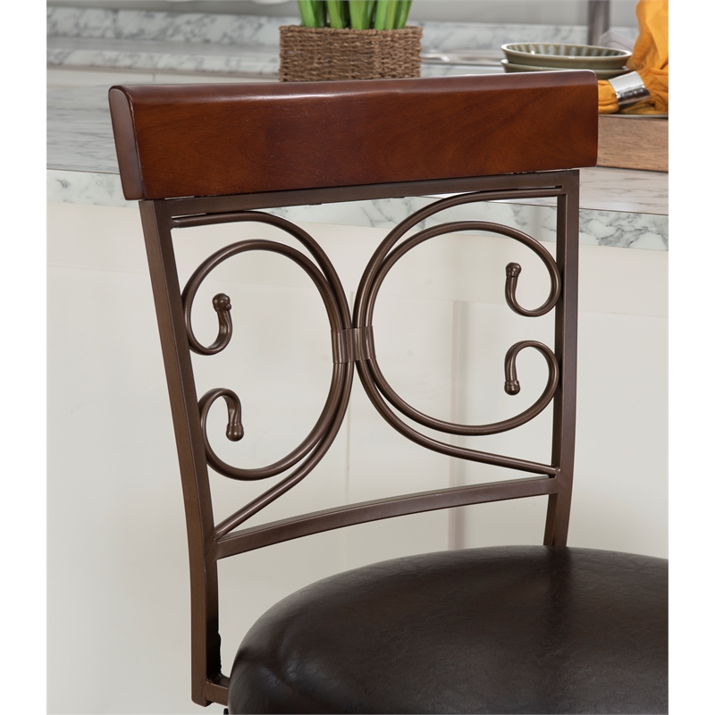 Home Square 2 Piece Big and Tall Metal Scroll Back Counter Stool Set in Bronze
