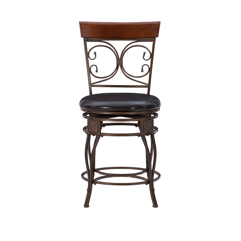 Home Square 2 Piece Big and Tall Metal Scroll Back Counter Stool Set in Bronze