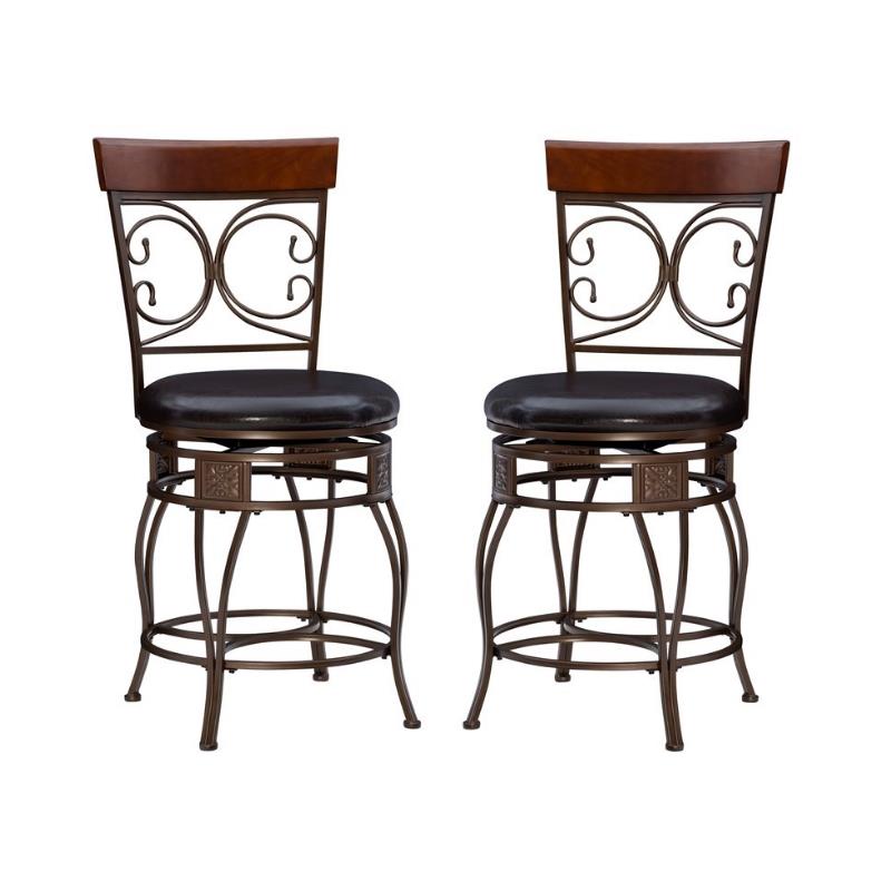 Home Square 2 Piece Big and Tall Metal Scroll Back Counter Stool Set in Bronze
