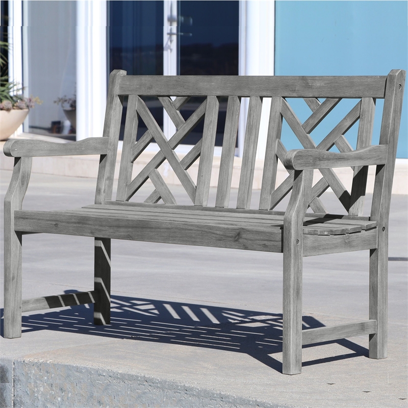 Home Square 2 Piece Acacia Hardwood Outdoor Bench Set in Gray