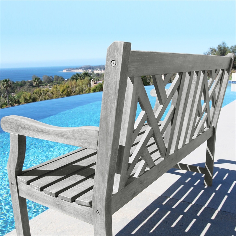 Home Square 2 Piece Acacia Hardwood Outdoor Bench Set in Gray