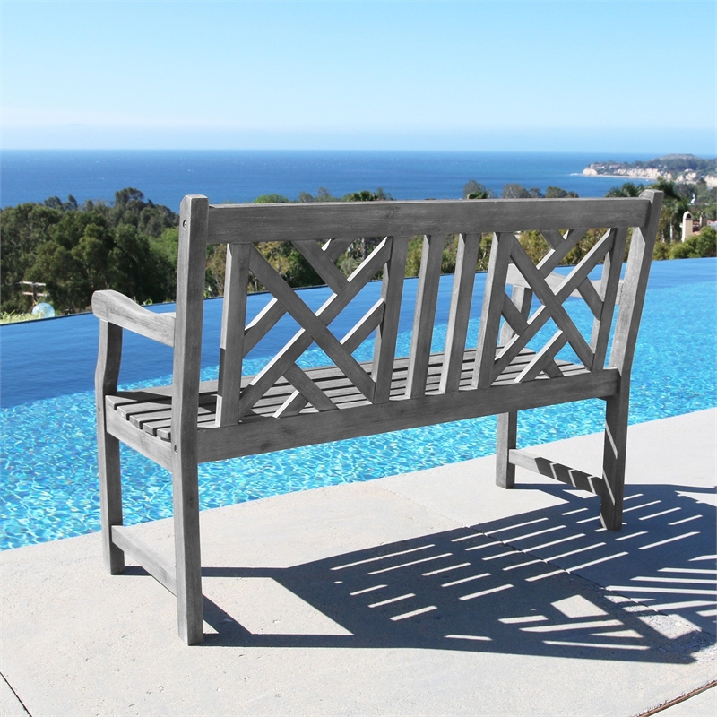 Home Square 2 Piece Acacia Hardwood Outdoor Bench Set in Gray