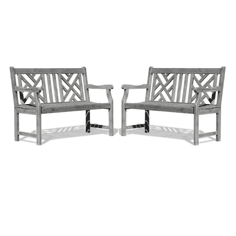 Home Square 2 Piece Acacia Hardwood Outdoor Bench Set in Gray