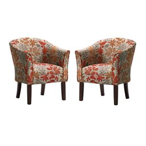 home square 2 piece upholstered floral accent chair set in red and orange
