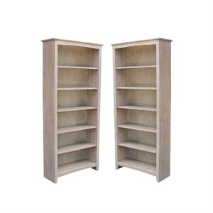 home square shaker 6 shelf wood bookcase set in washed gray taupe (set of 2)