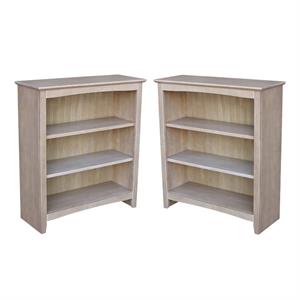 home square shaker 3 shelf wood bookcase set in washed gray taupe (set of 2)