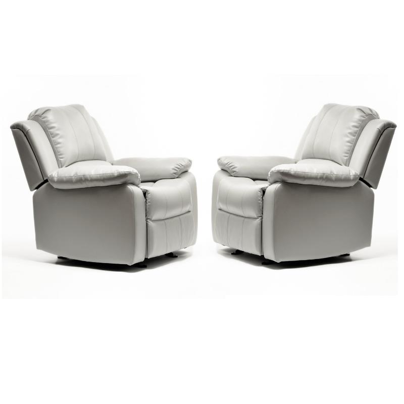 Home Square 2 Piece Upholstered Faux Leather Recliner Set in Dove White