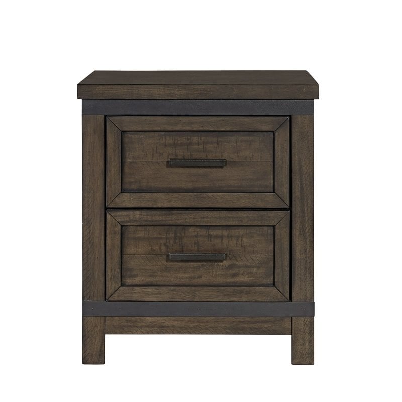 Home Square 2 Drawer Wood Night Stand Set in Brown (Set of 2)