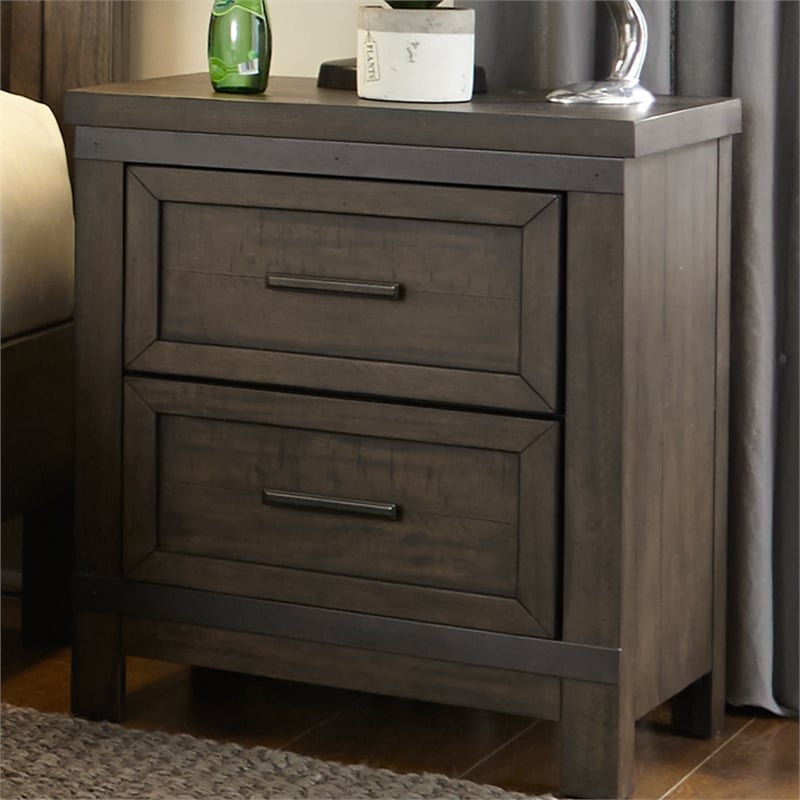 Home Square 2 Drawer Wood Night Stand Set in Brown (Set of 2)