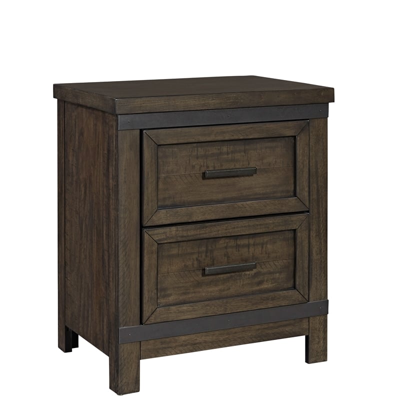 Home Square 2 Drawer Wood Night Stand Set in Brown (Set of 2)