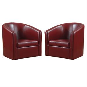 home square 2 piece faux leather swivel barrel back accent chair set in red