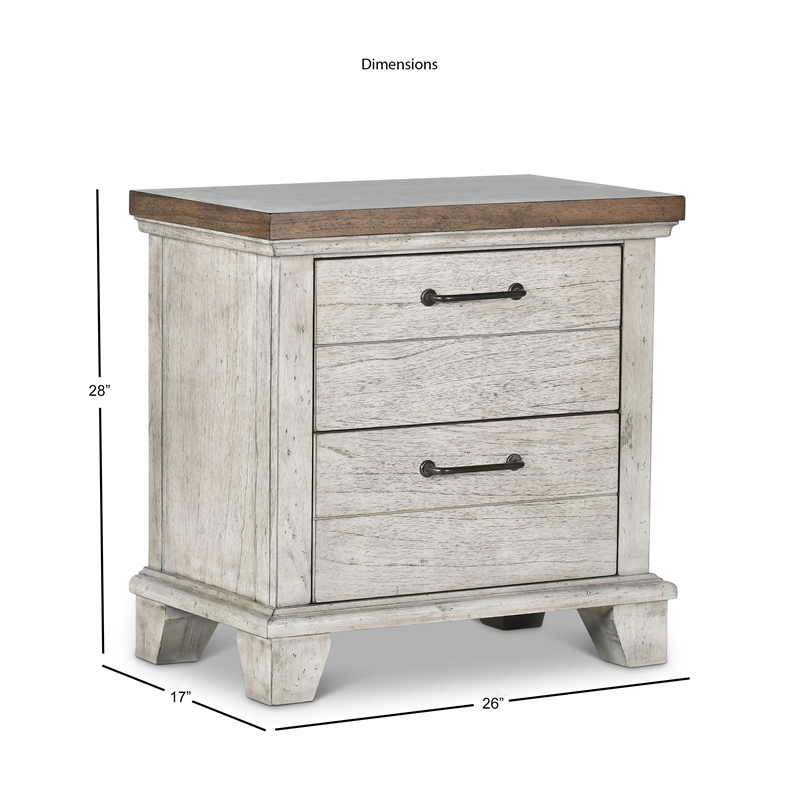 Home Square Two Drawer Wood Nightstand Set in Rustic Ivory (Set of 2)