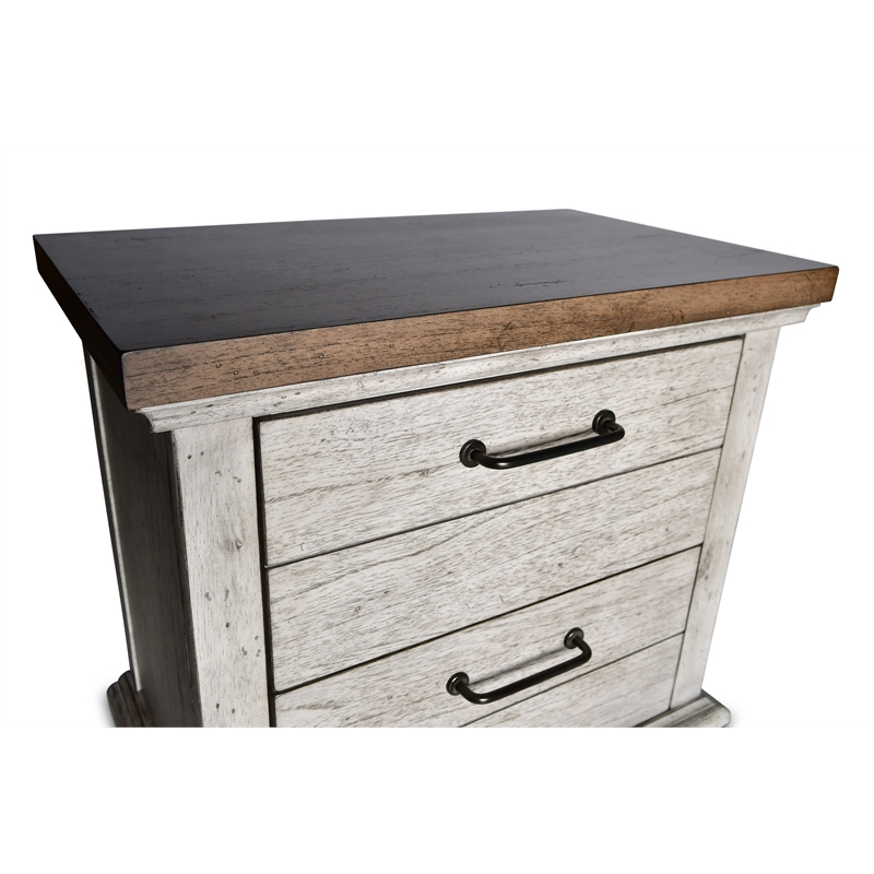 Home Square Two Drawer Wood Nightstand Set in Rustic Ivory (Set of 2)