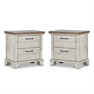 Home Square Two Drawer Wood Nightstand Set in Rustic Ivory (Set of 2)