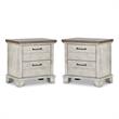 Home Square Two Drawer Wood Nightstand Set in Rustic Ivory (Set of 2)