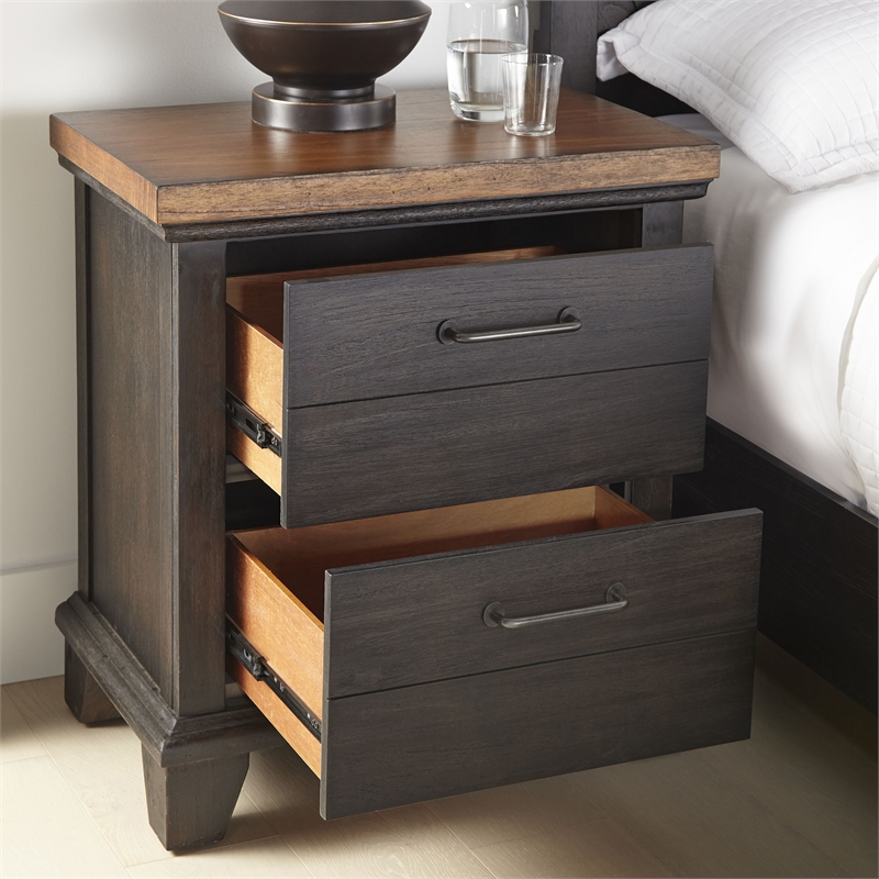 Home Square Two Drawer Wood Nightstand Set in Honey Brown (Set of 2)