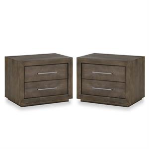 home square 2 drawer wood nightstand set with usb in dark pine (set of 2)