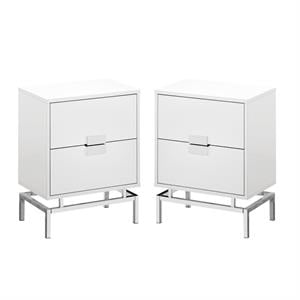 Home Square 2 Piece Storage Accent End Table Set in White and Chrome