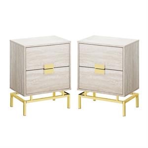 home square 2 piece storage accent end table set in beige and gold