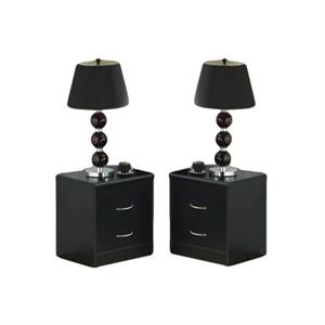 home square contemporary 2 drawer wooden nightstand set in black (set of 2)