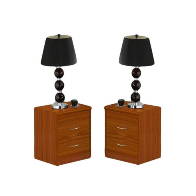 Home Square Contemporary 2 Drawer Wooden Nightstand Set in Cherry (Set of 2)