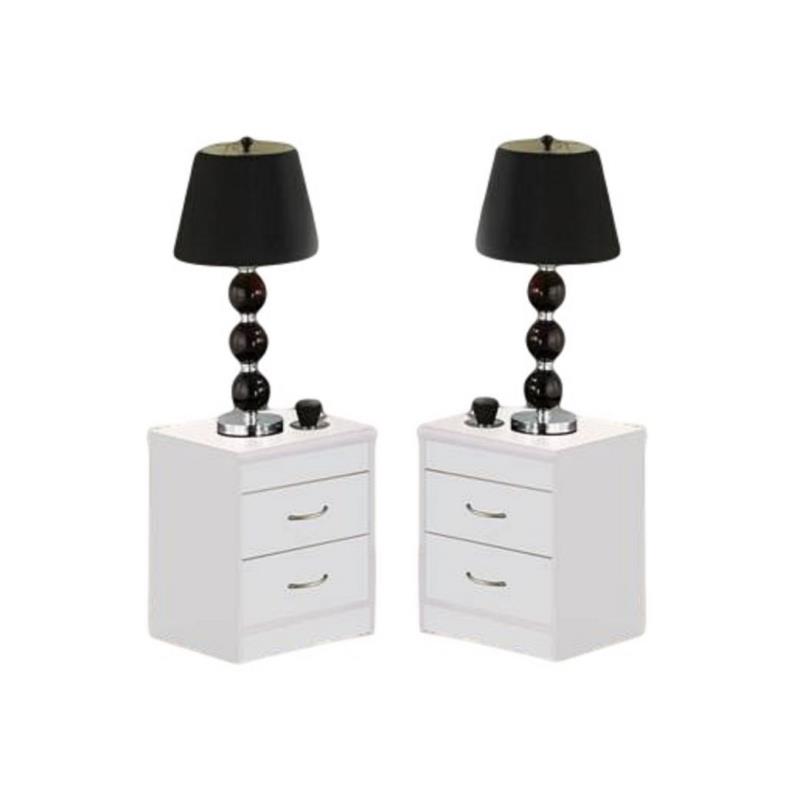 Home Square Contemporary 2 Drawer Wooden Nightstand Set in White (Set of 2)