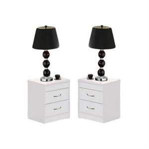 Home Square Contemporary 2 Drawer Wooden Nightstand Set in White (Set of 2)