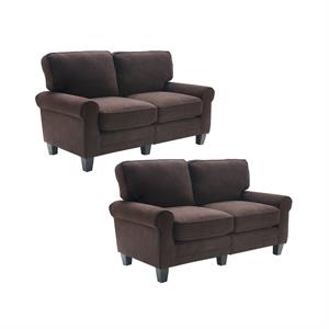home square 2 piece polyester fabric loveseat set in dark brown