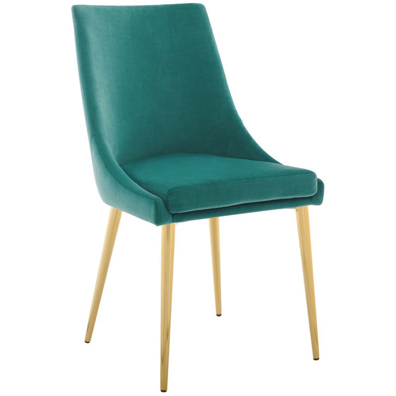 Home Square 2 Piece Modern Performance Velvet Dining Chair Set in Teal/Gold