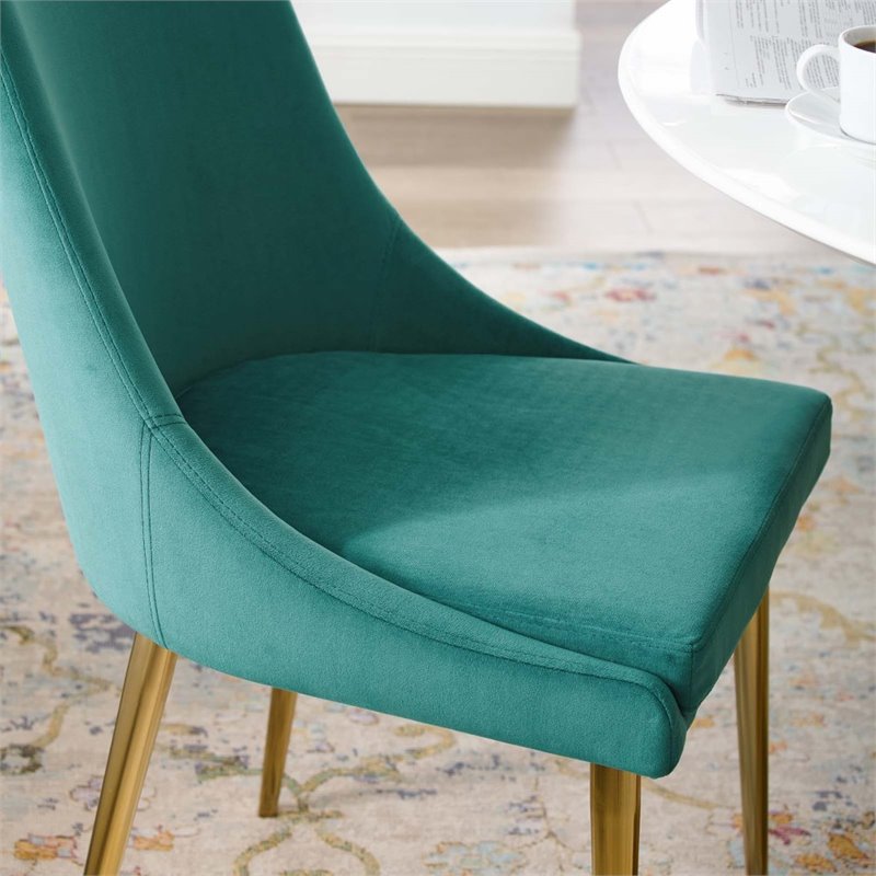 Home Square 2 Piece Modern Performance Velvet Dining Chair Set in Teal/Gold