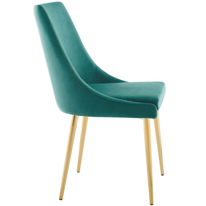 Home Square 2 Piece Modern Performance Velvet Dining Chair Set in Teal/Gold
