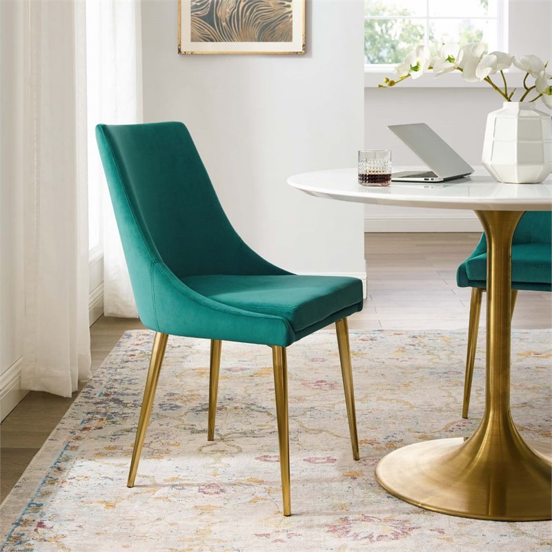 Home Square 2 Piece Modern Performance Velvet Dining Chair Set in Teal/Gold