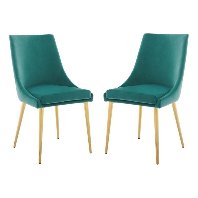 Home Square 2 Piece Modern Performance Velvet Dining Chair Set in Teal/Gold