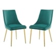 Home Square 2 Piece Modern Performance Velvet Dining Chair Set in Teal/Gold